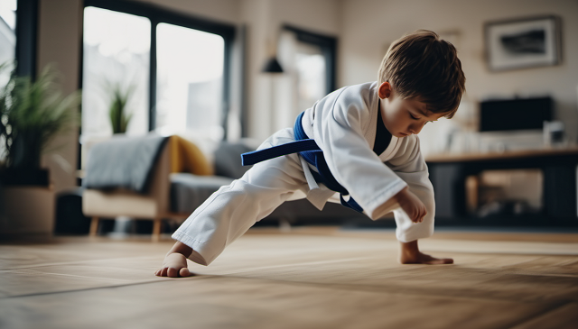 dziecko trenuje judo w domu