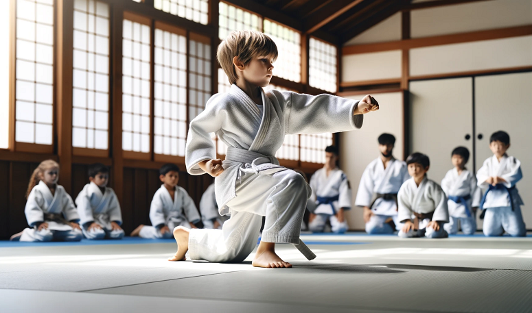 chłopiec trenuje judo